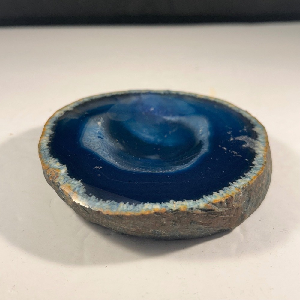 Blue Agate Geode Polished Crystal Stone Spoon Rest / Trinket Dish